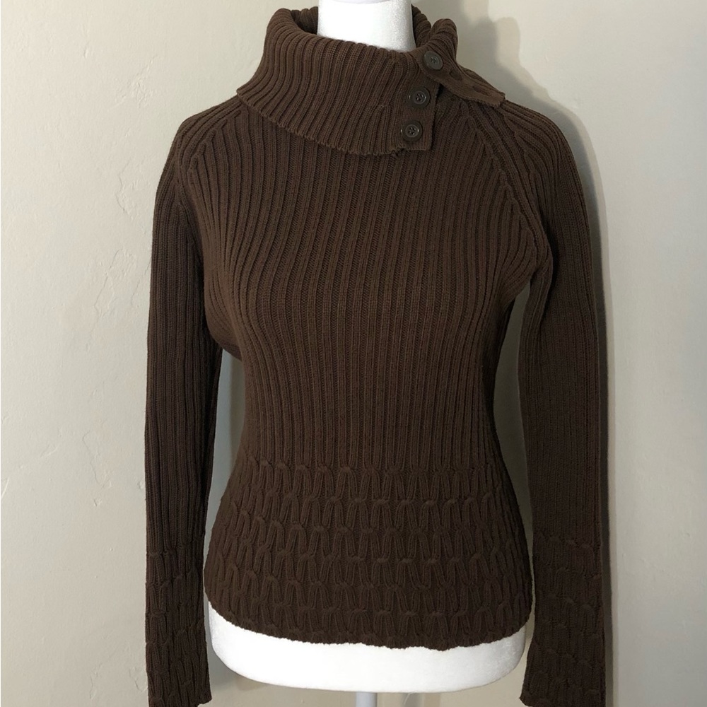 Vintage Shaver Lake Women’s Sweater SZ M Cabincore Fall Brown Cowl Neck Button